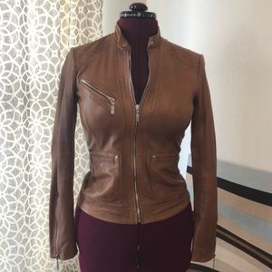 Bernardo Leather Jacket Camel Brown